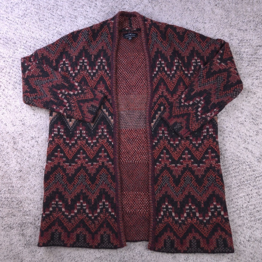 Lucky Brand Sweater Womens Small Wrap Cardigan Open Geometric Knit Wool Blend